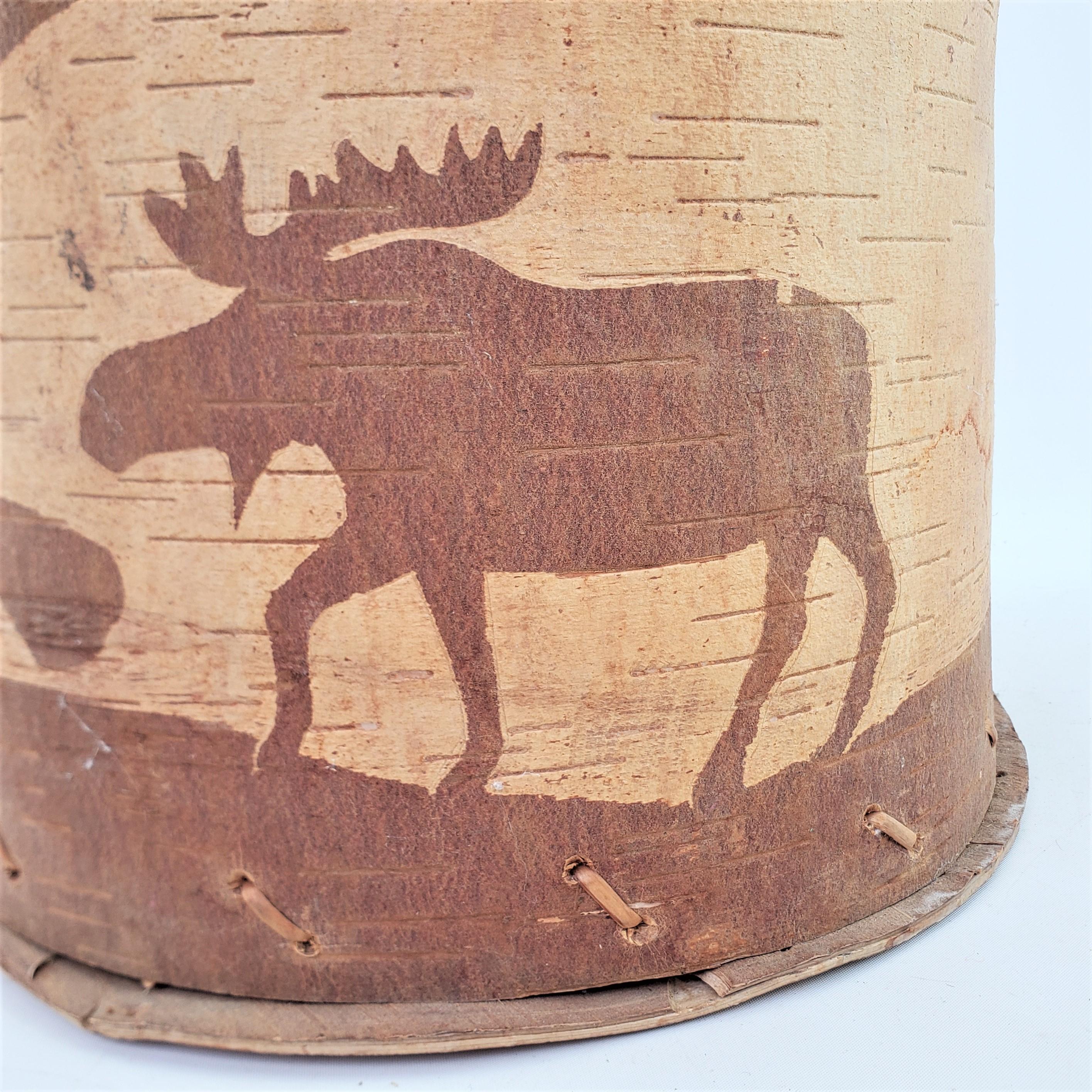 Large Vintage Indigenous Canadian Lidded Birch Bark Painted Shoulder Basket For Sale 8