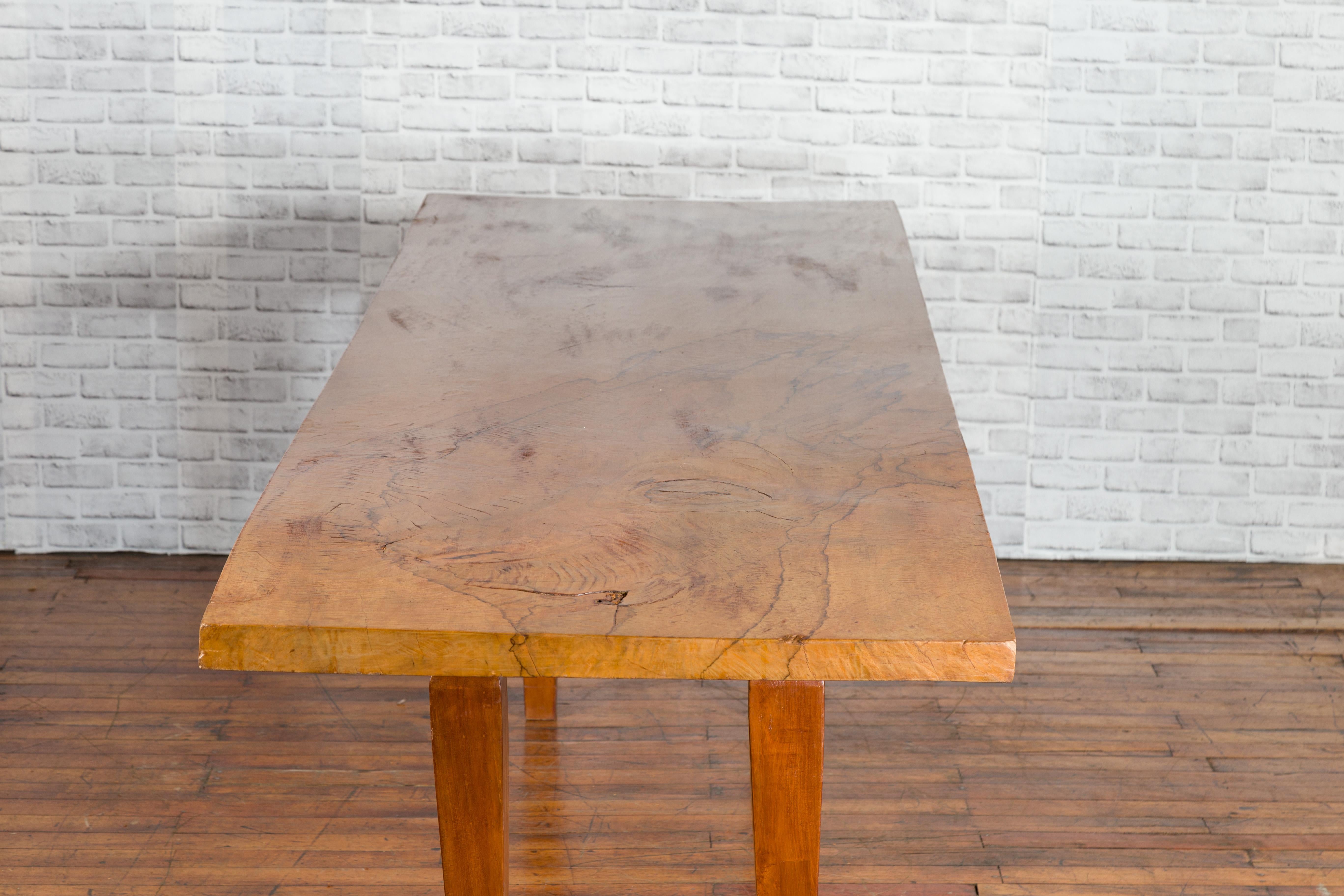 Large Vintage Indonesian Dining Table with Mango Wood Top and Tapered Legs For Sale 3