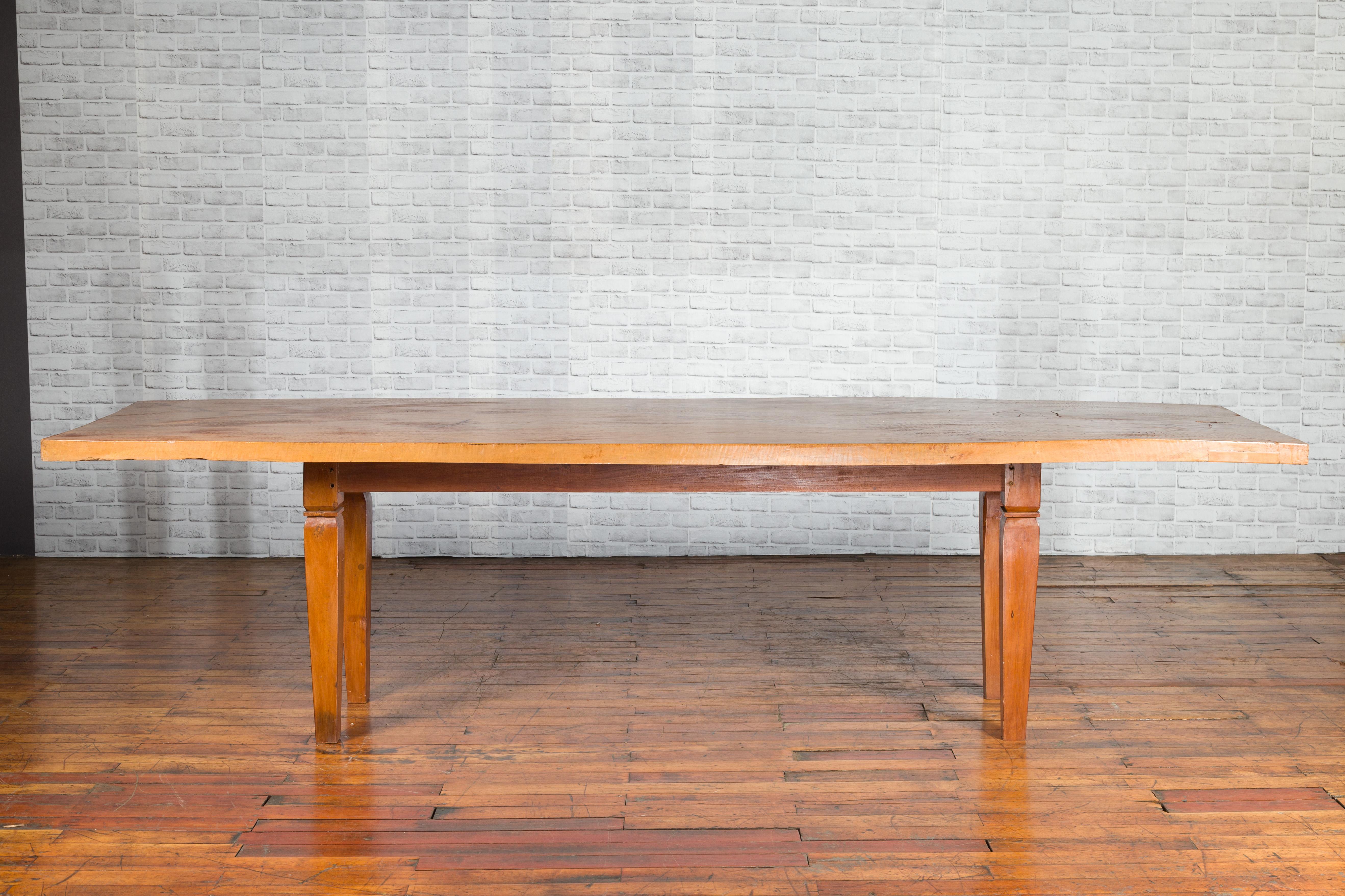 Large Vintage Indonesian Dining Table with Mango Wood Top and Tapered Legs For Sale 4