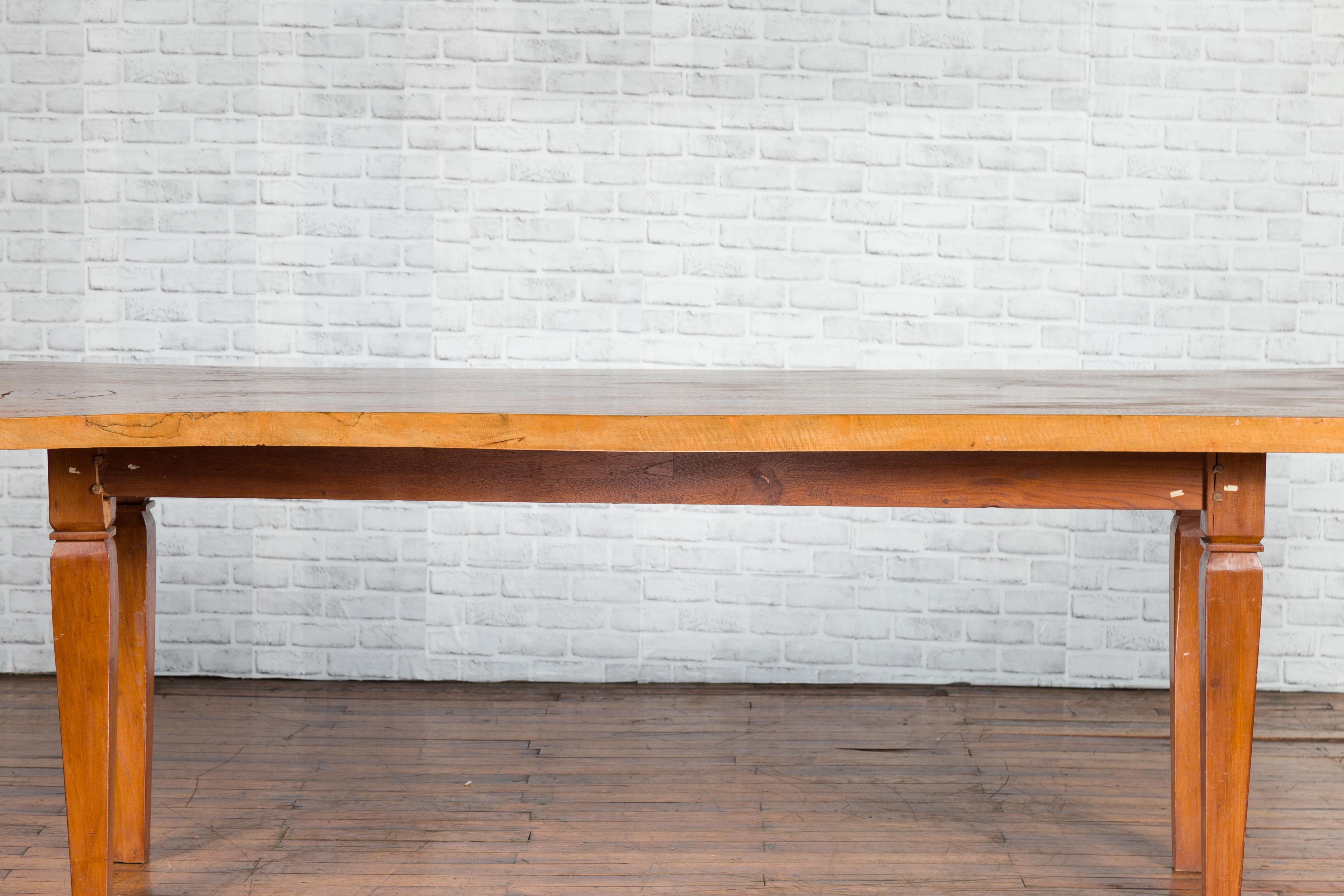20th Century Large Vintage Indonesian Dining Table with Mango Wood Top and Tapered Legs For Sale