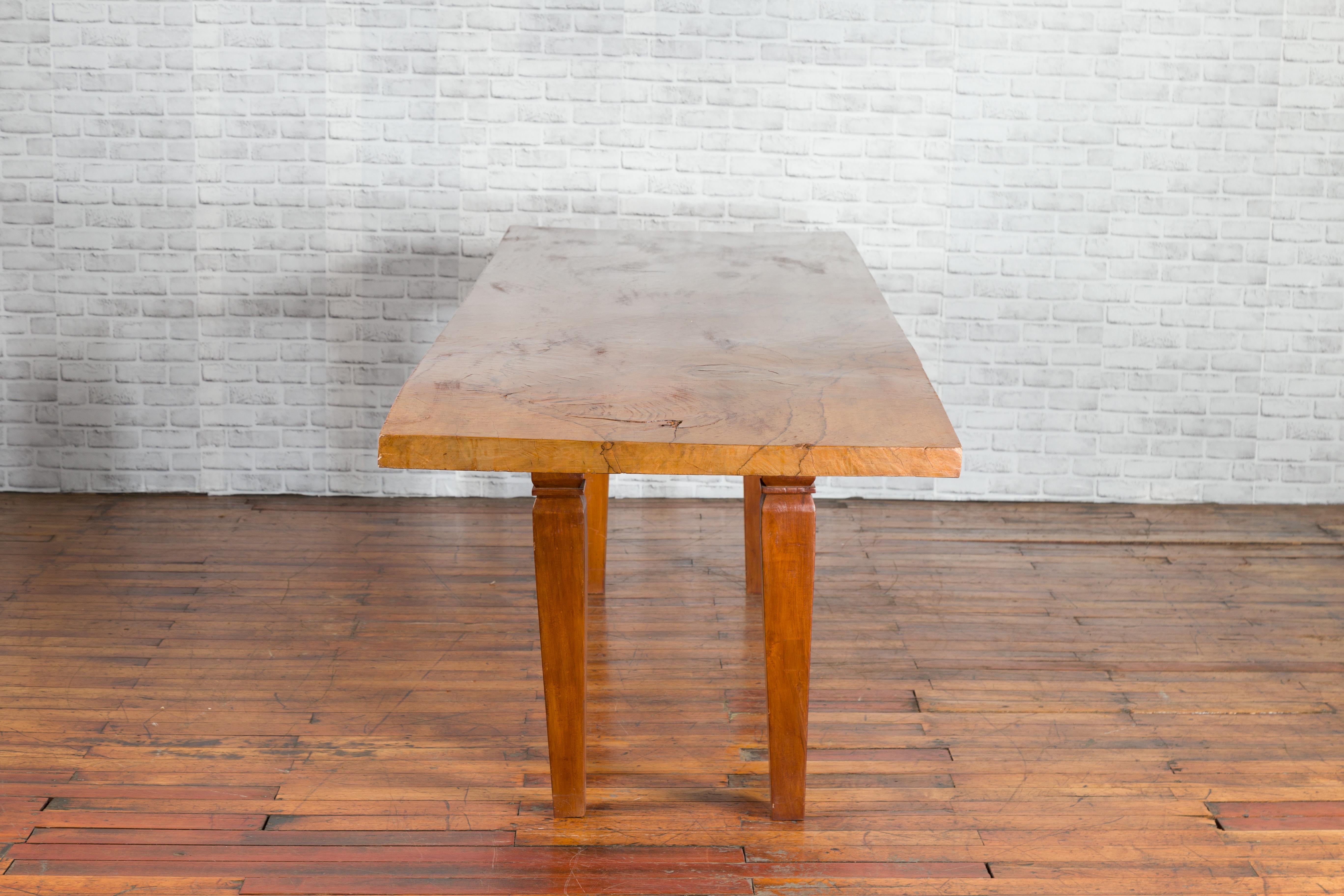 Large Vintage Indonesian Dining Table with Mango Wood Top and Tapered Legs For Sale 1