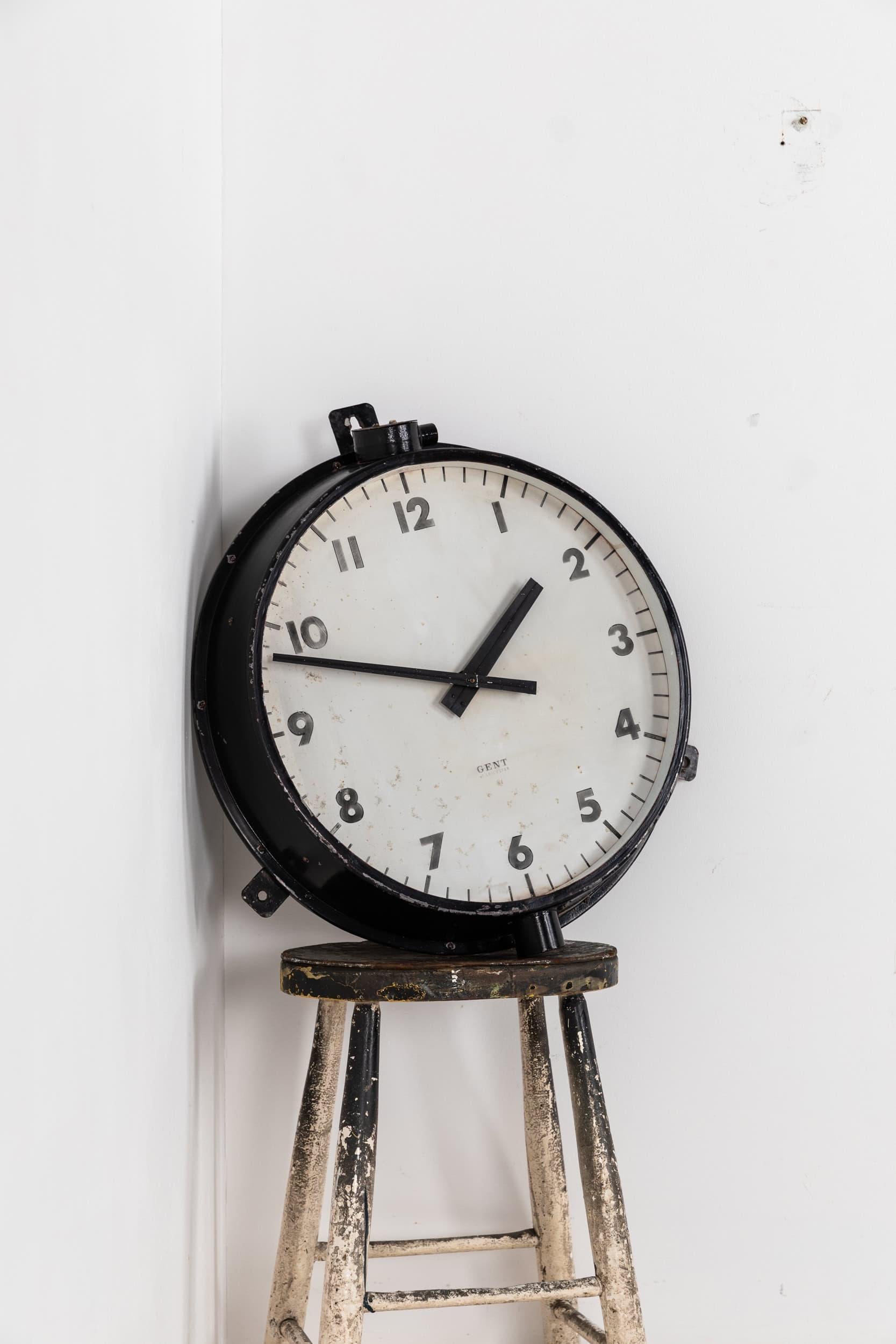 Acciaio Grande orologio da parete industriale d'epoca da 18 pollici Gents of Leicester Railway c1930