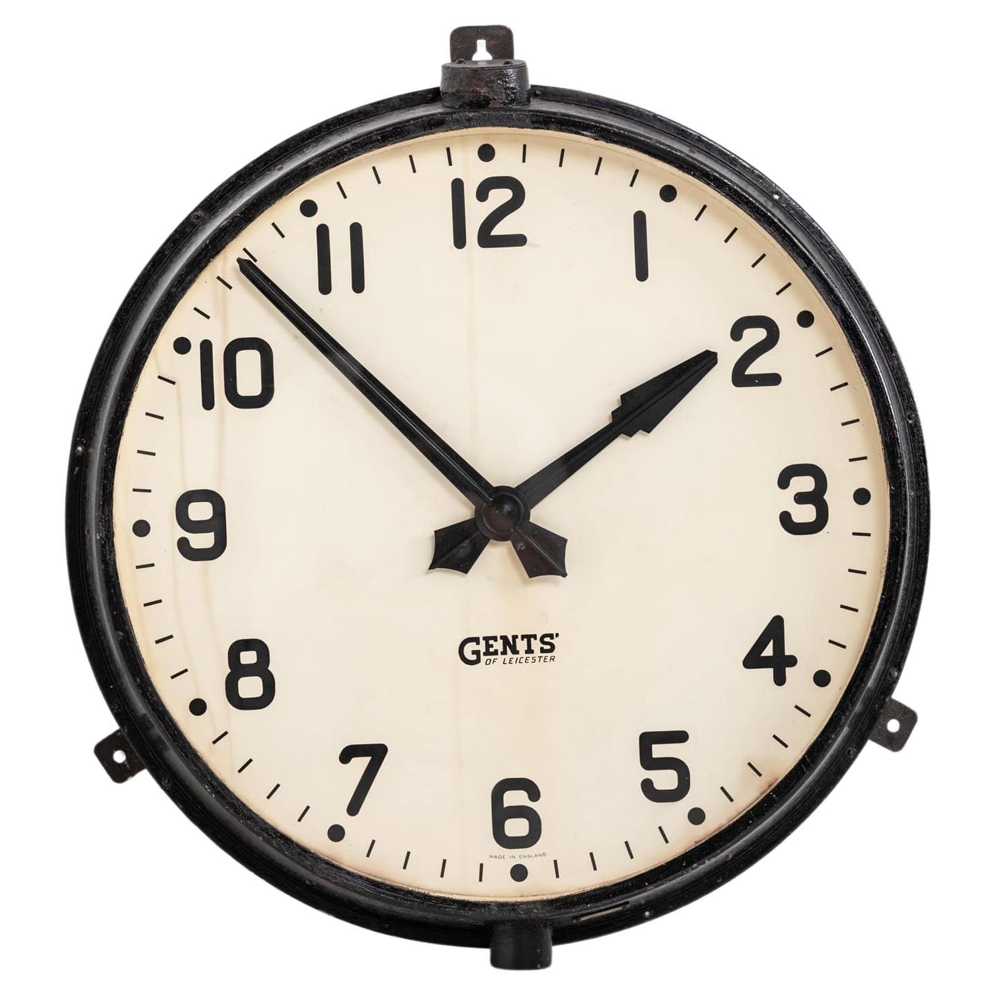 Large Vintage Industrial 24" Gents of Leicester Factory Railway Wall Clock c1930 For Sale