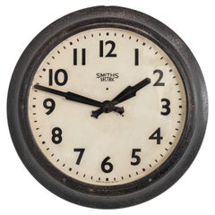Large Antique Industrial Art Deco Metal Smiths Electric Wall Clock, circa 1950