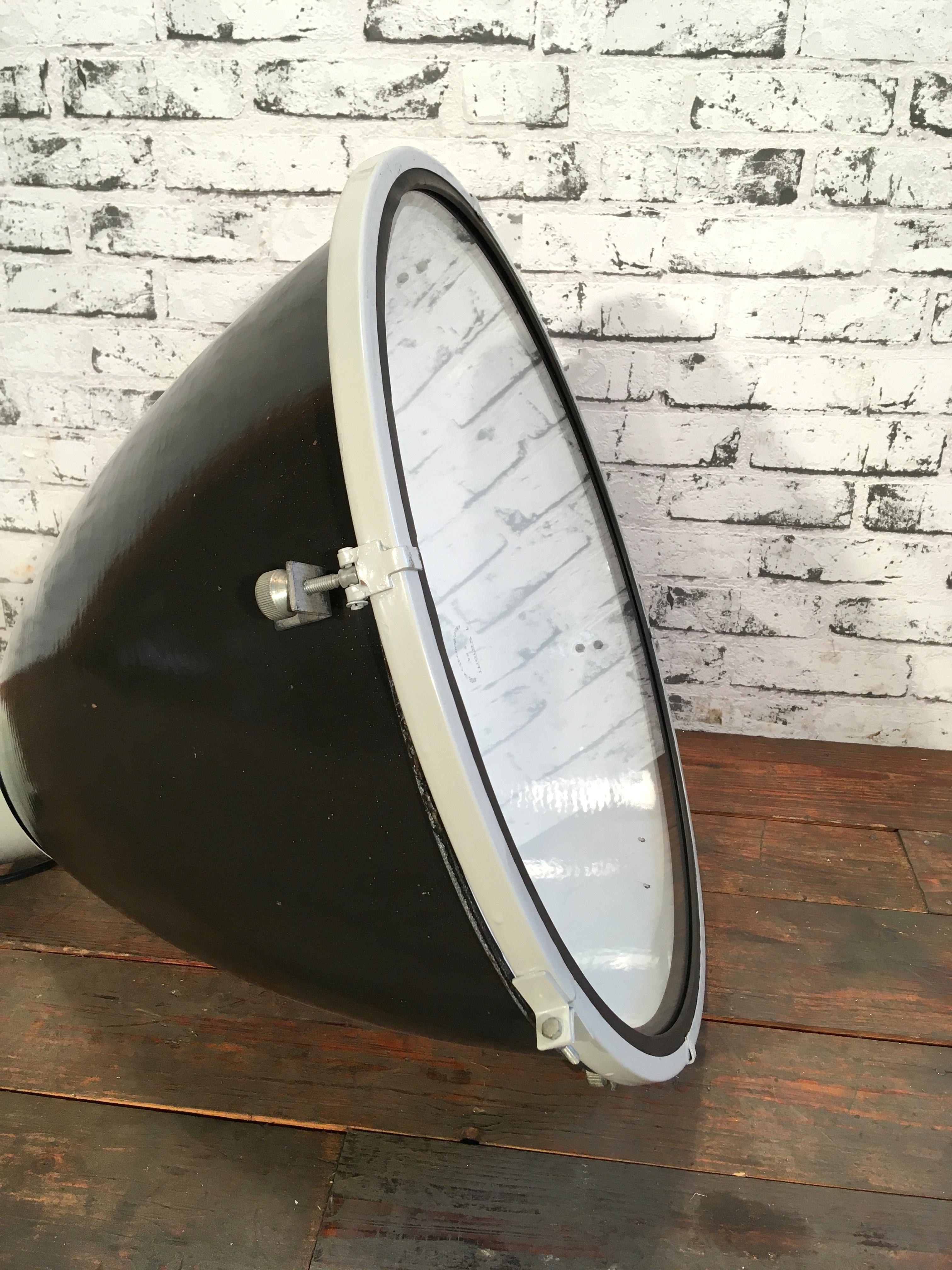 Mid-20th Century Large Vintage Industrial Black Enamel Factory Lamp with Glass Cover