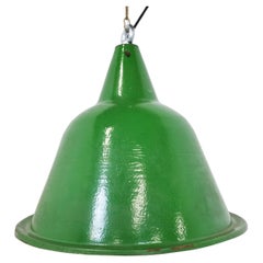 Large Vintage Industrial Green Enamel Pendant Lights, 1960s