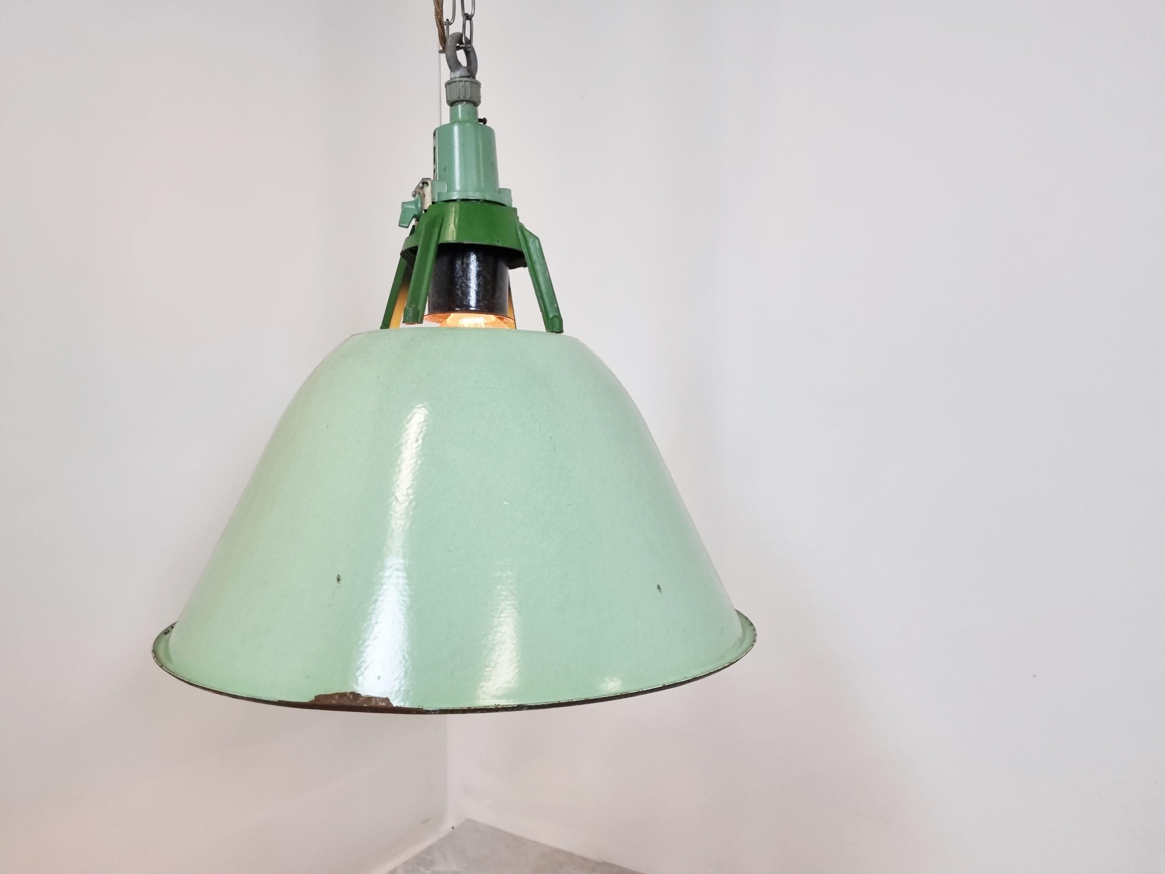Latvian Large Vintage Industrial Green Enamel Pendant Lights, 1960s