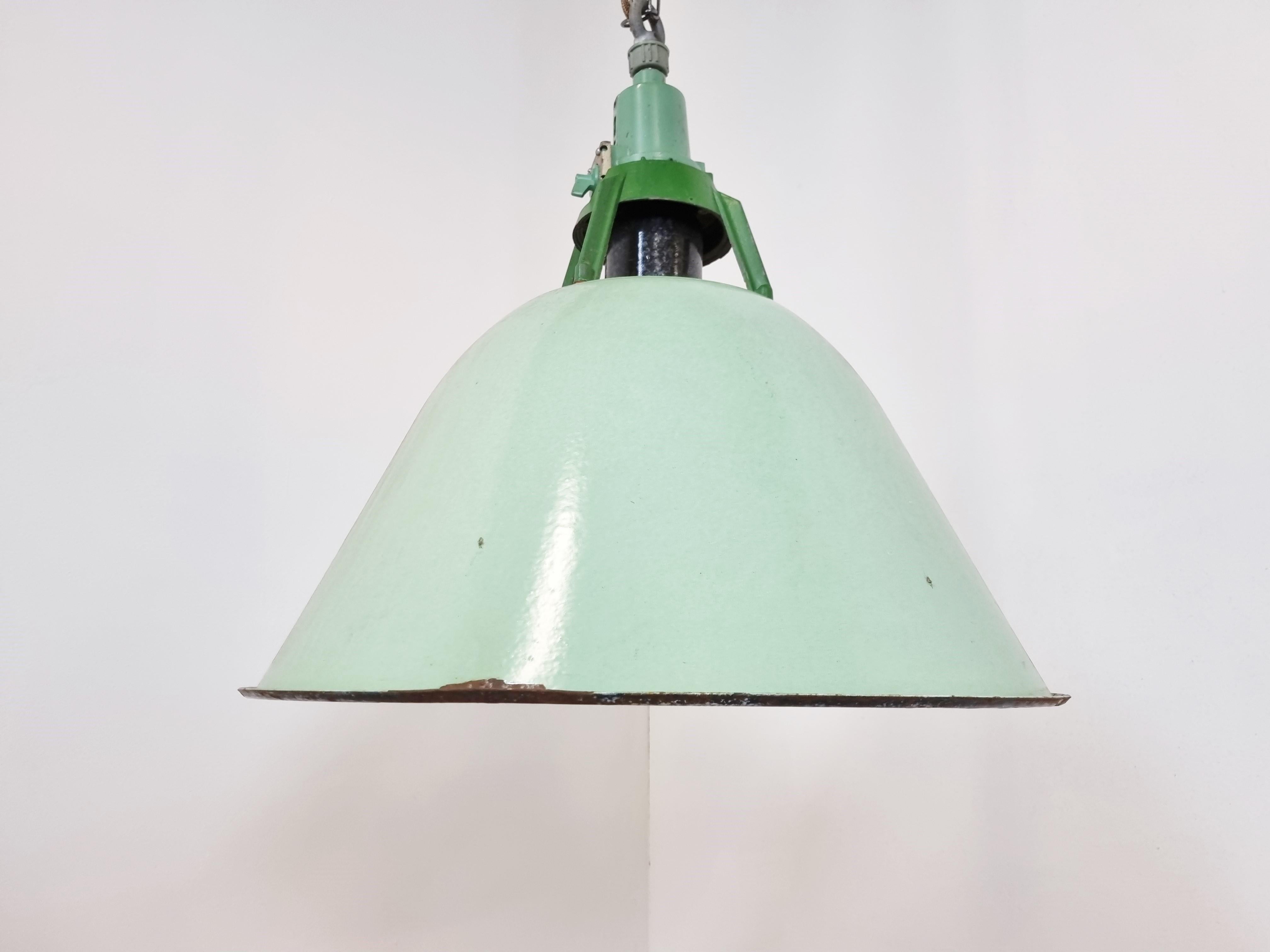 Cast Large Vintage Industrial Green Enamel Pendant Lights, 1960s