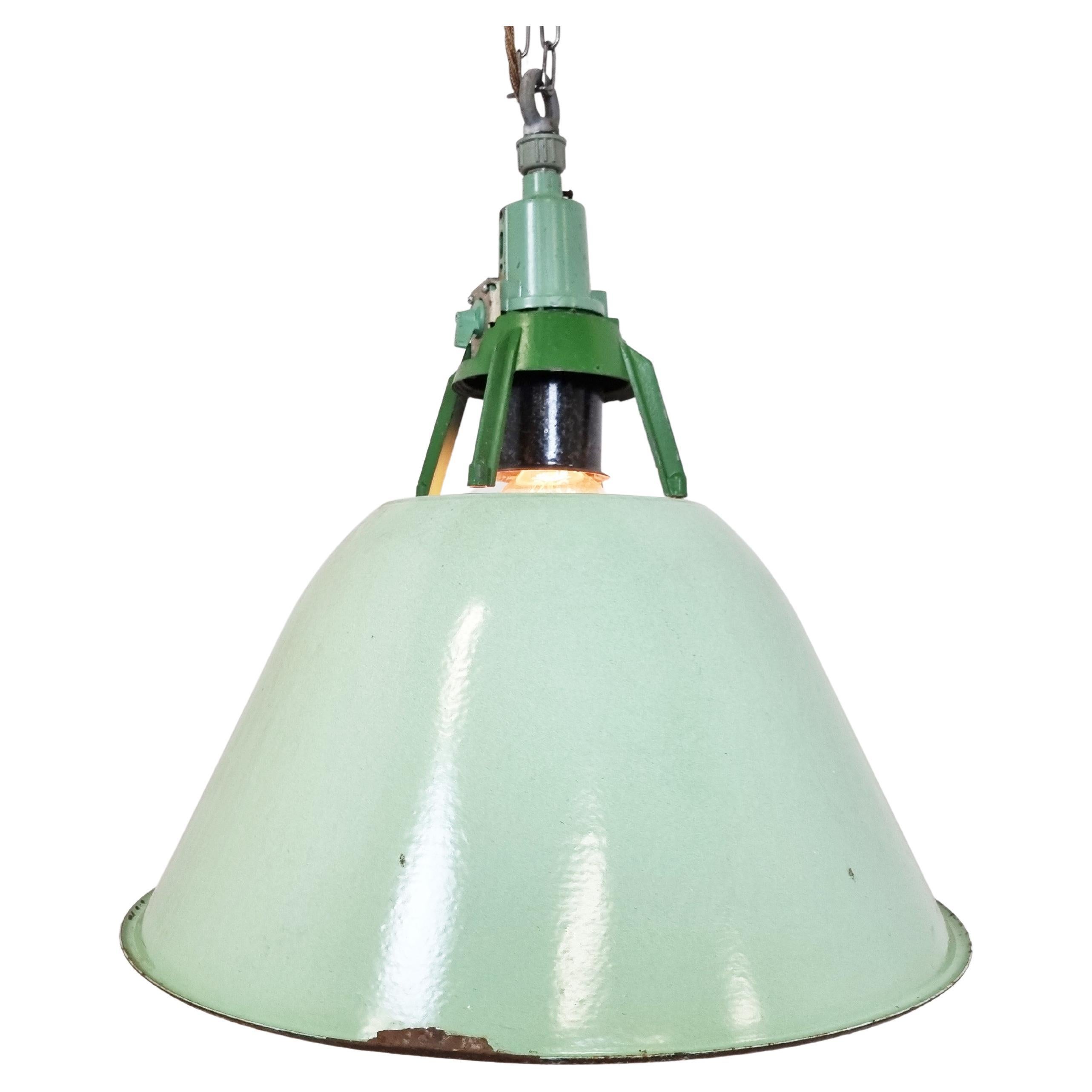 Large Vintage Industrial Green Enamel Pendant Lights, 1960s