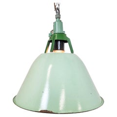 Large Vintage Industrial Green Enamel Pendant Lights, 1960s