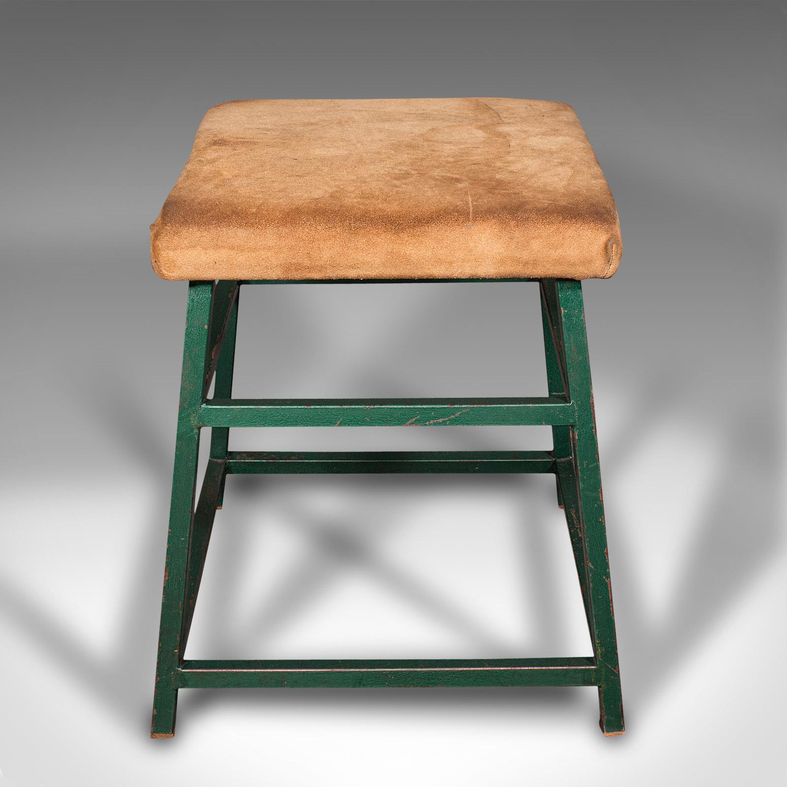 British Large Vintage Industrial Lab Stool, English, Suede, Kitchen, Office Seat, C.1950 For Sale