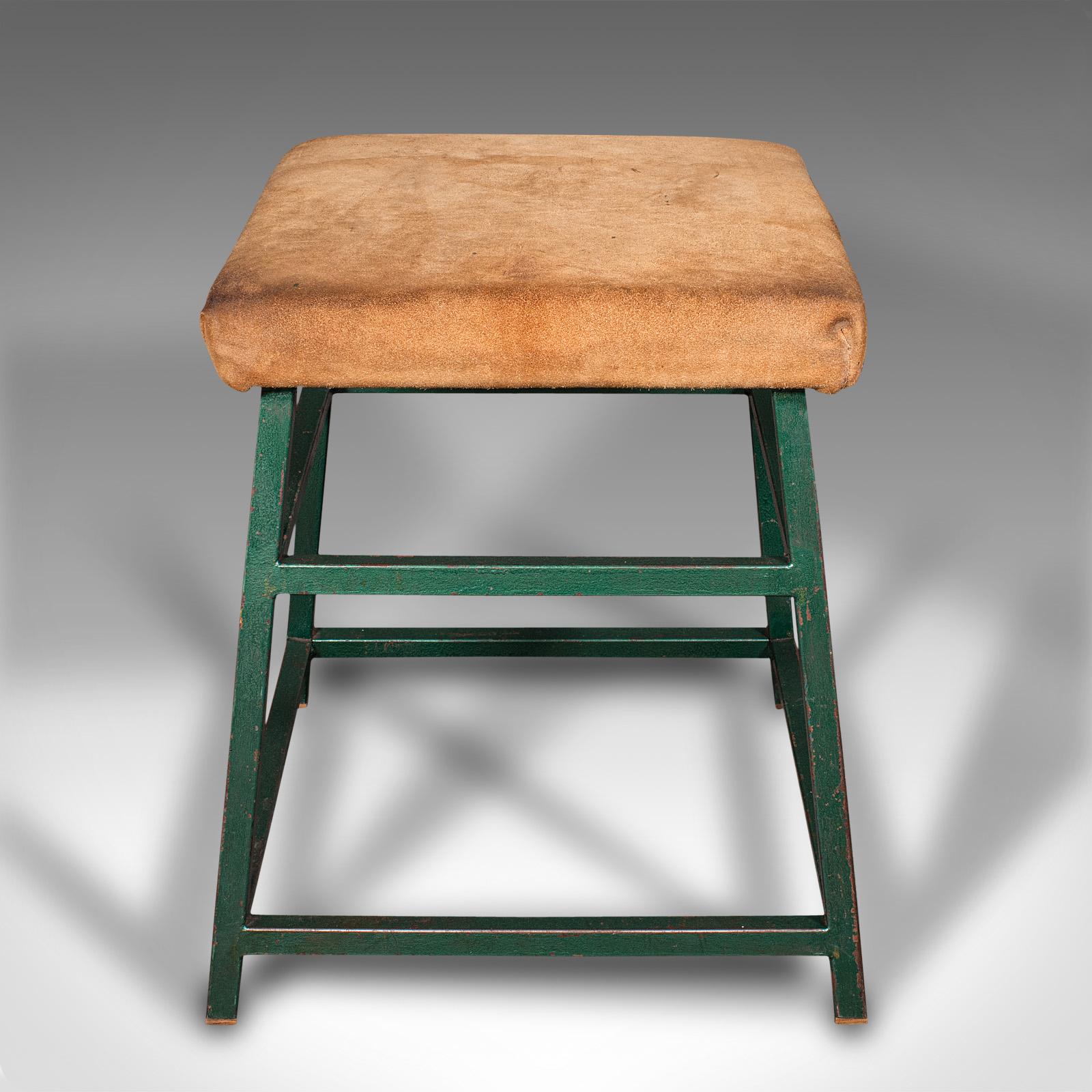 Large Vintage Industrial Lab Stool, English, Suede, Kitchen, Office Seat, C.1950 In Good Condition For Sale In Hele, Devon, GB
