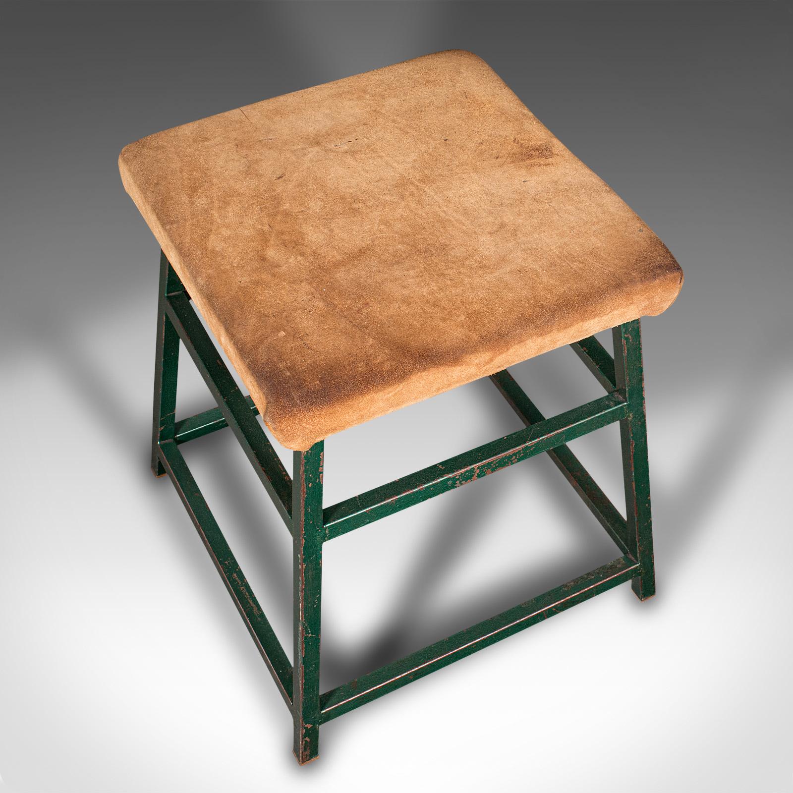 20th Century Large Vintage Industrial Lab Stool, English, Suede, Kitchen, Office Seat, C.1950 For Sale