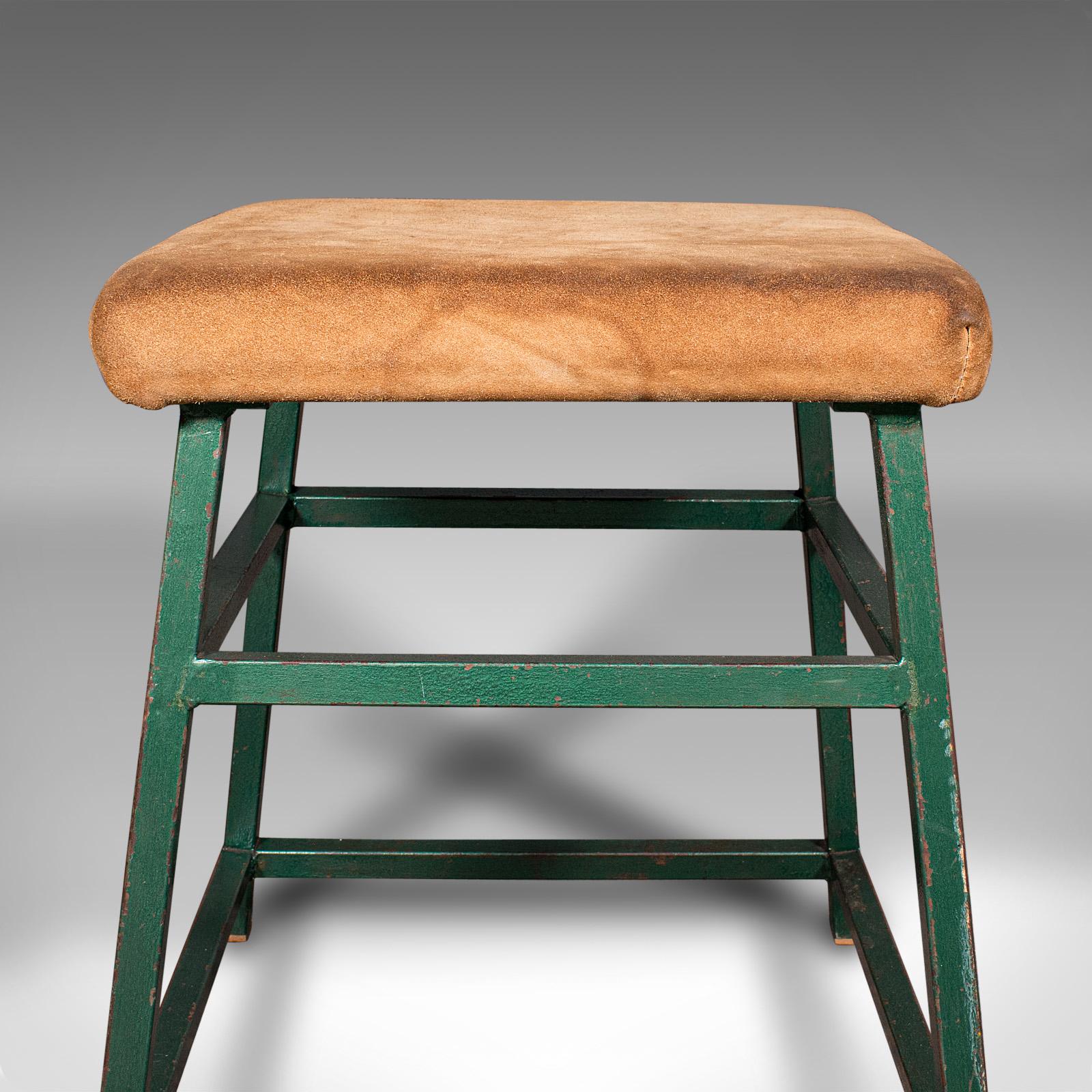 Large Vintage Industrial Lab Stool, English, Suede, Kitchen, Office Seat, C.1950 For Sale 1