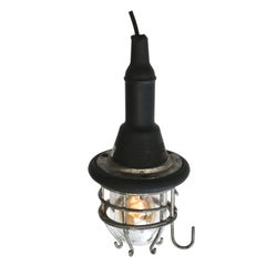 Large Vintage Industrial Metal Cage Clear Glass Work Light