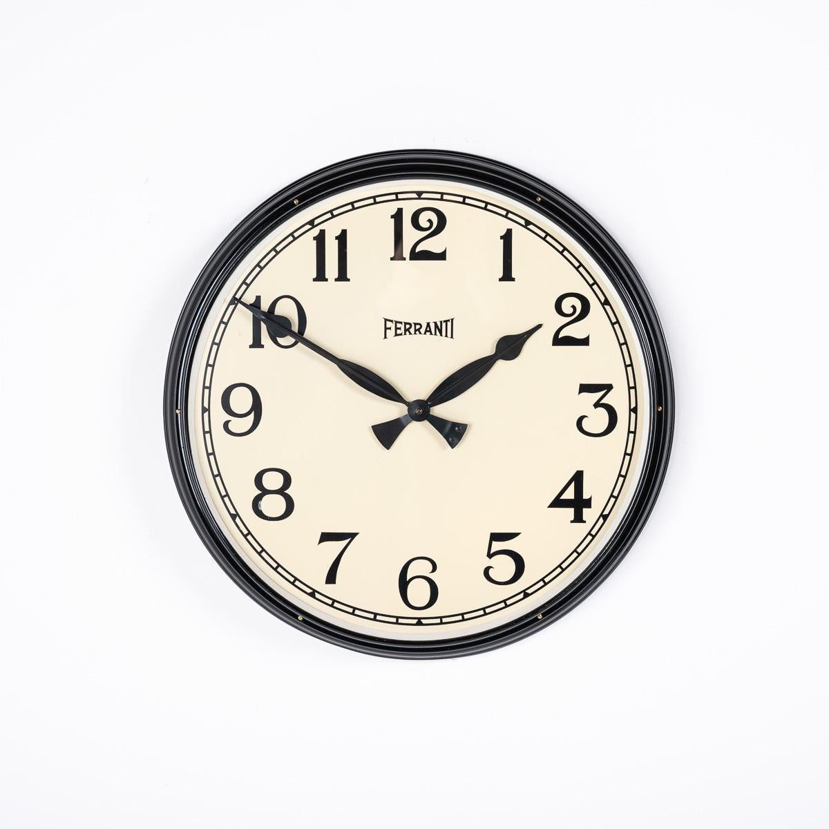 British Large Vintage Industrial Painted Metal Wall Clock By Ferranti Ltd