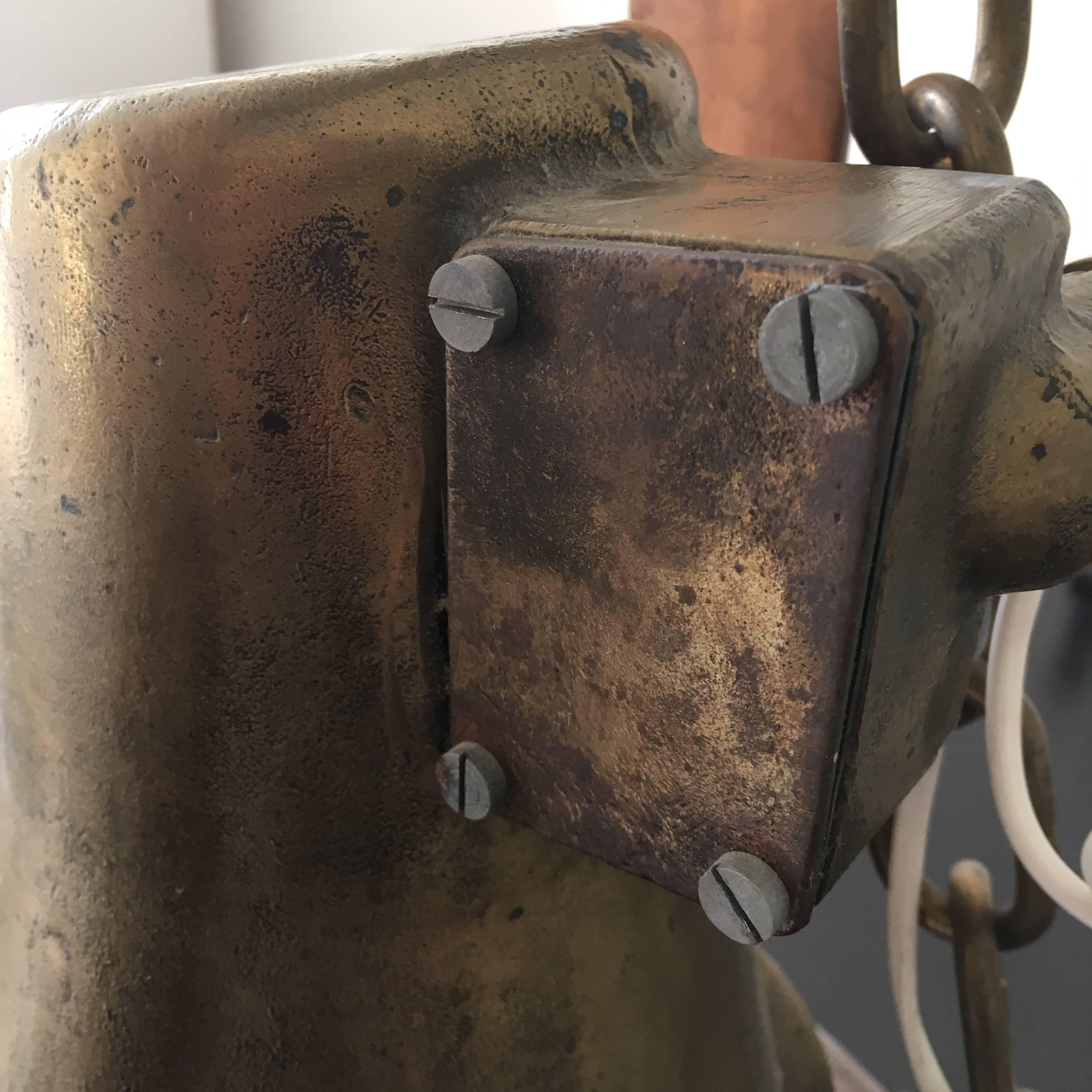 Grande lampe à suspension industrielle vintage en laiton épais et cuivre, Danemark en vente 5