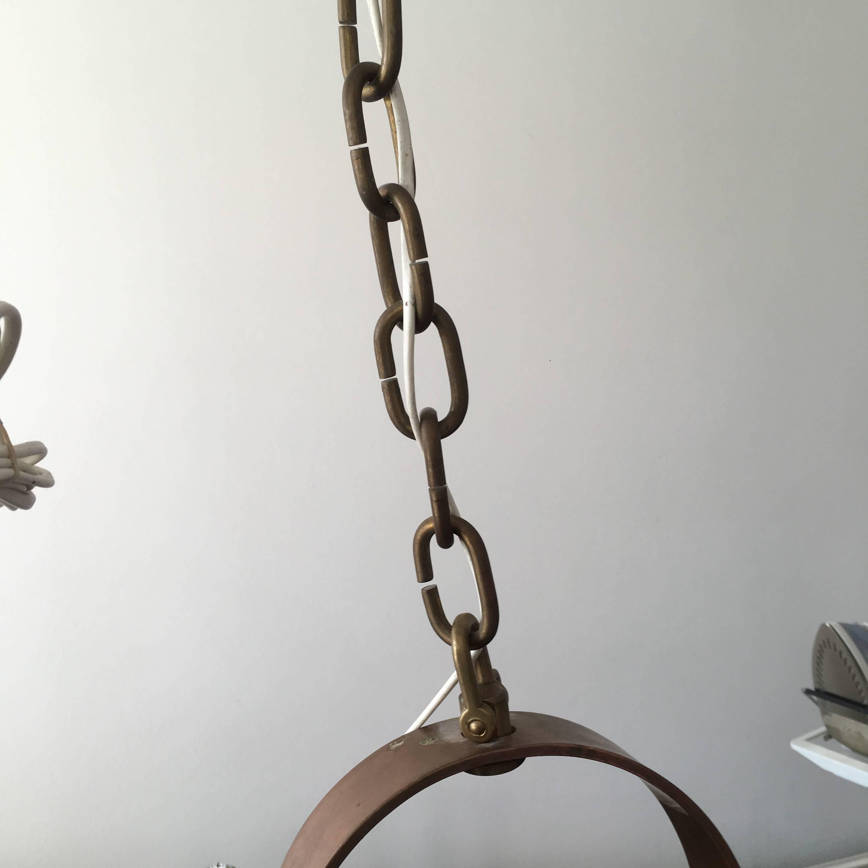 Grande lampe à suspension industrielle vintage en laiton épais et cuivre, Danemark en vente 9