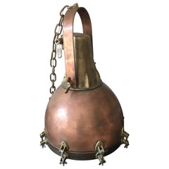 Grande lampe à suspension industrielle vintage en laiton épais et cuivre, Danemark