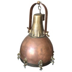 Large Vintage Industrial Pendant Light In Thick Brass And Copper, Denmark