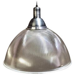 Large Vintage Industrial Prismatic Holophane Pendant Lights