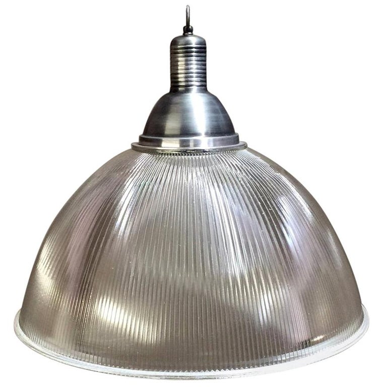 Large Vintage Industrial Prismatic Holophane Pendant Lights For Sale