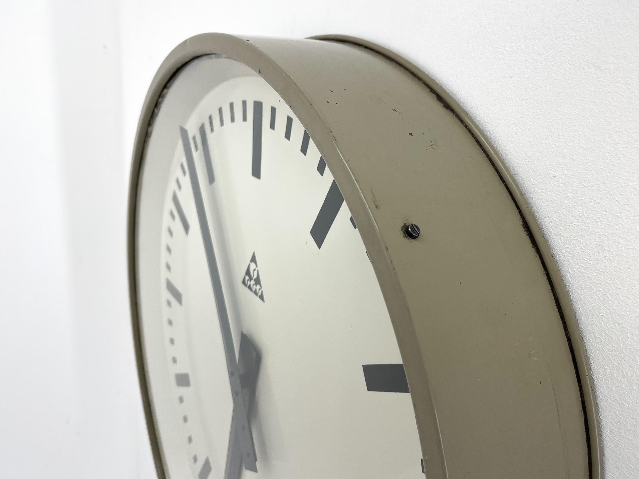 Metal Large Vintage Industrial Wall Clock by Pragotron, 1950s For Sale