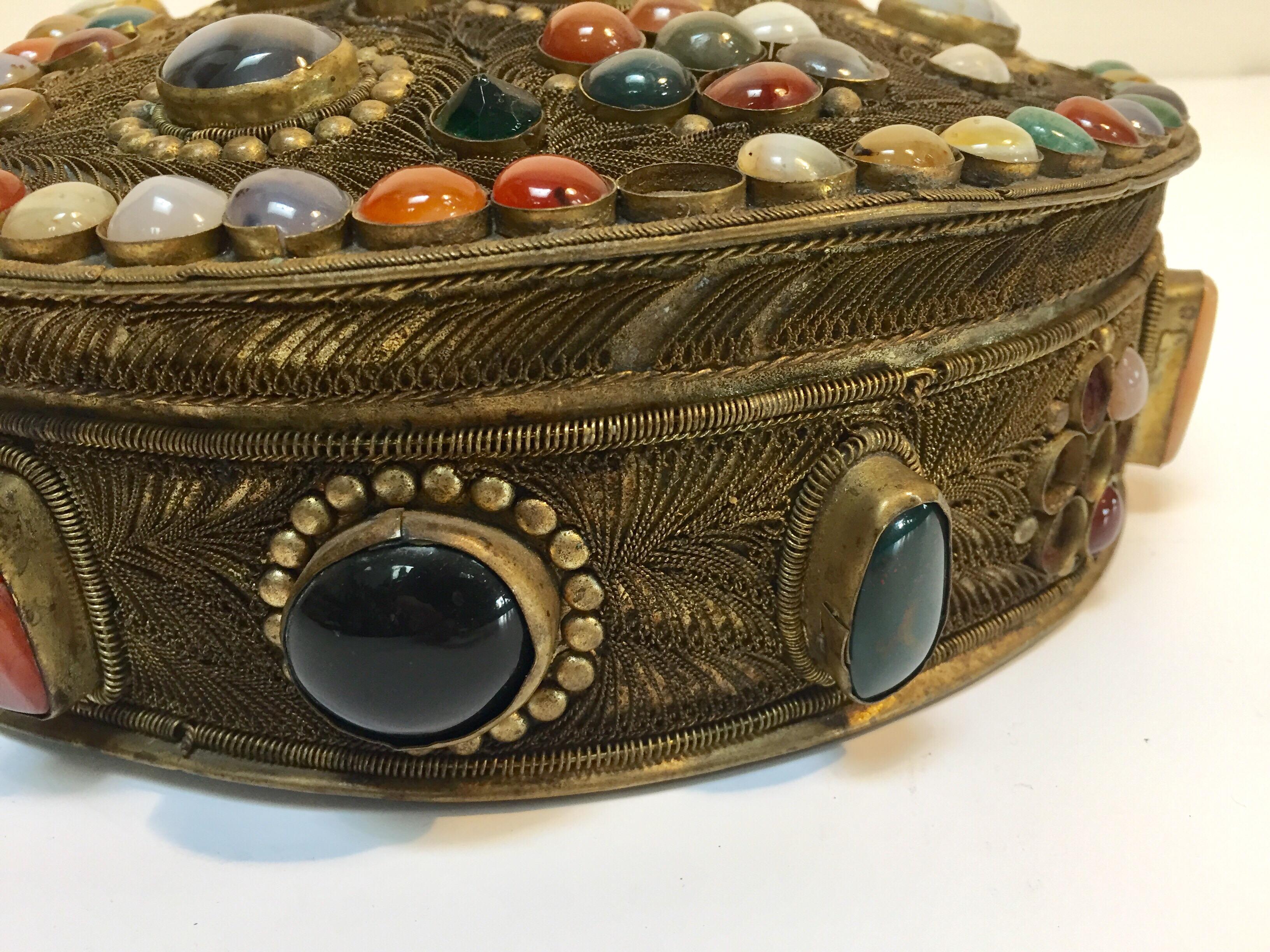 Vintage Agate Inlaid Moorish Wedding Jewelry Dressing Box For Sale 2