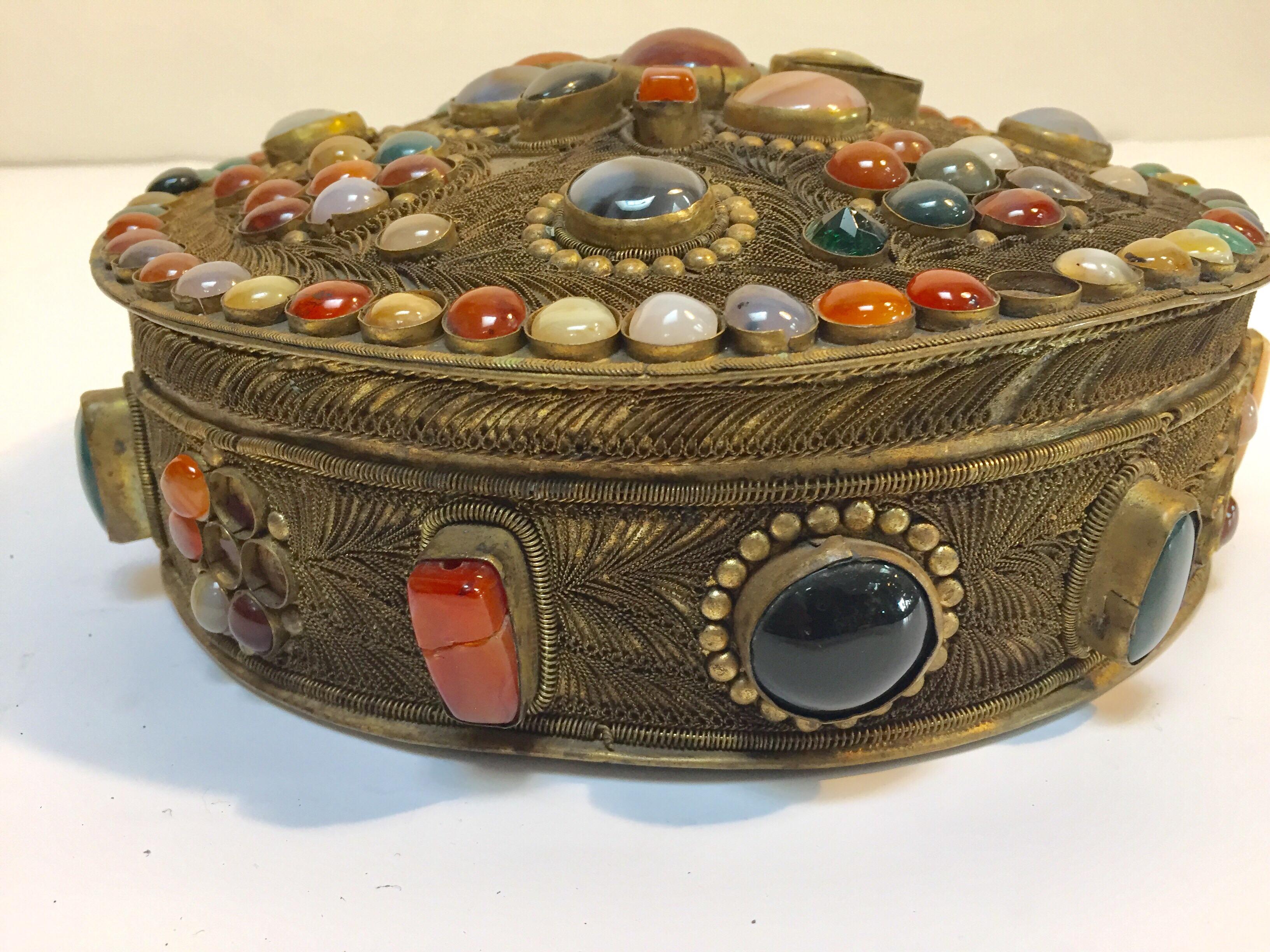 Vintage Agate Inlaid Moorish Wedding Jewelry Dressing Box For Sale 5