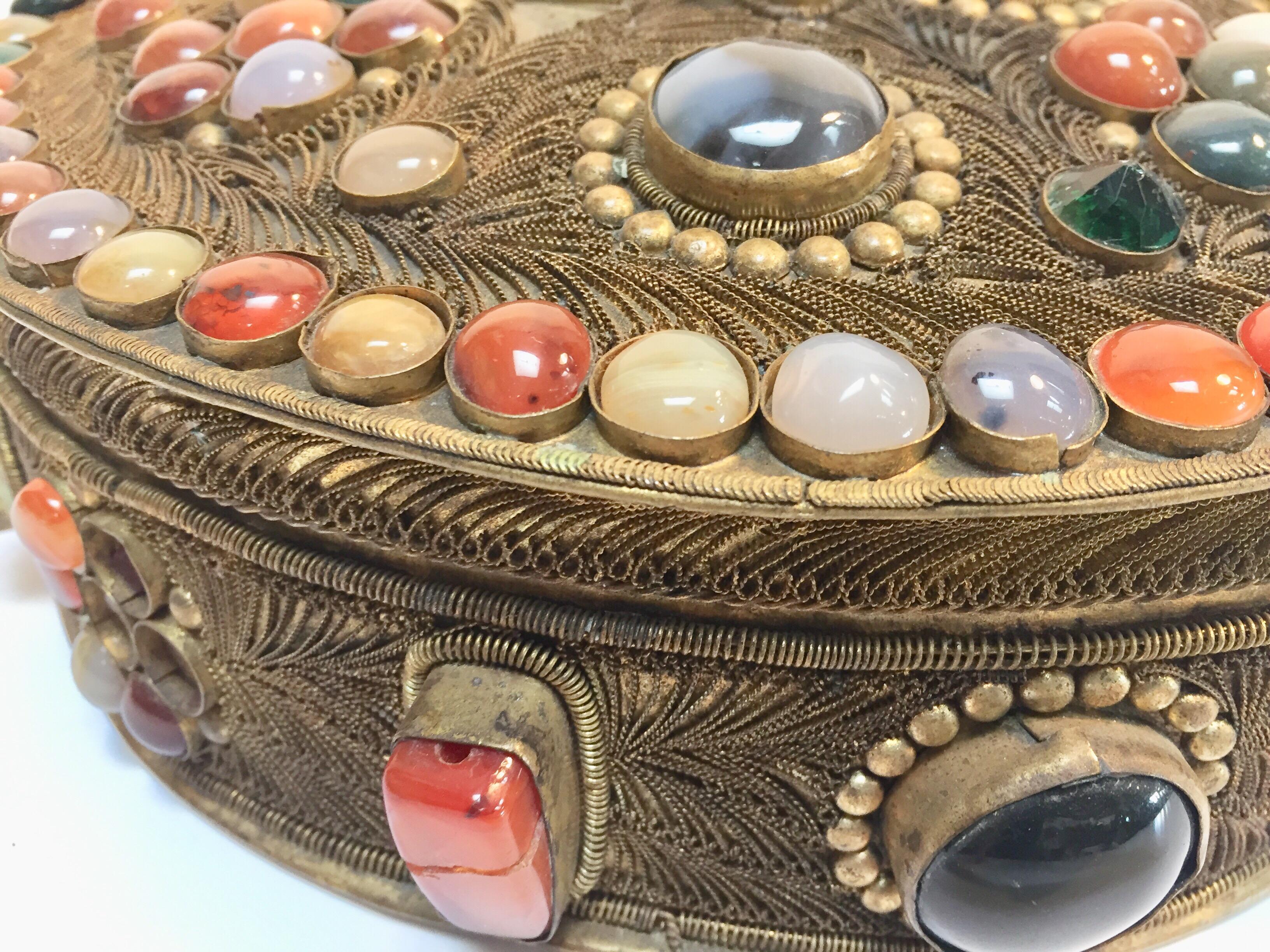 Vintage Agate Inlaid Moorish Wedding Jewelry Dressing Box For Sale 6