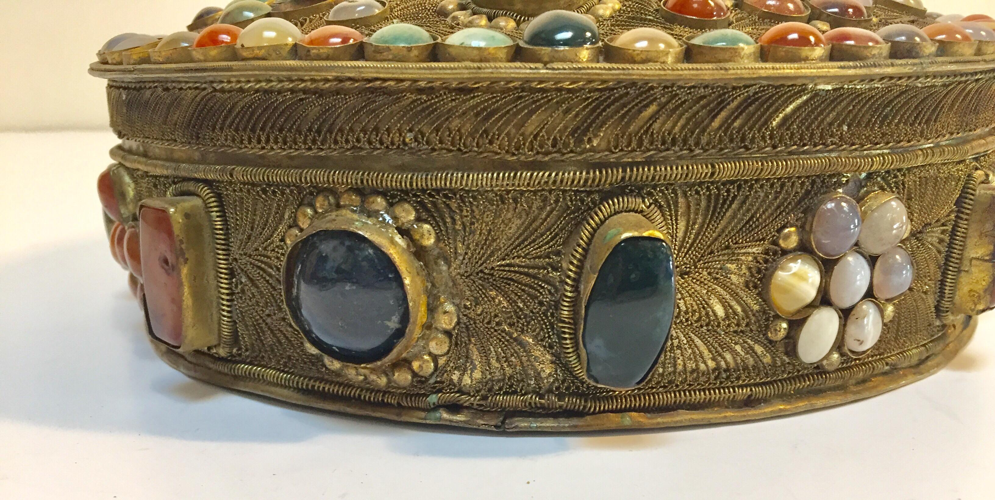 Hammered Vintage Agate Inlaid Moorish Wedding Jewelry Dressing Box For Sale