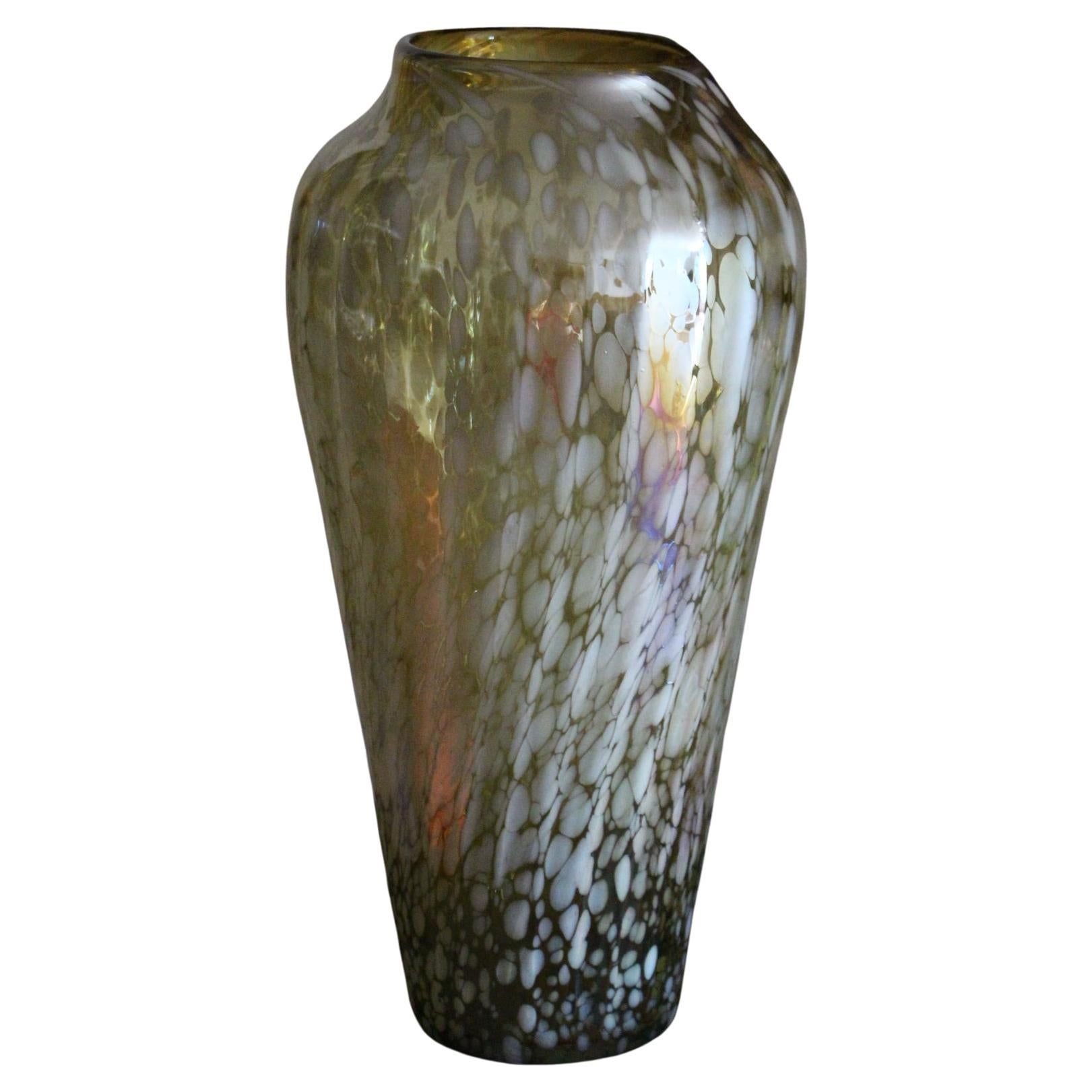Large Vintage Iridescent Mid Century Murano Glass Vase in Barbini Style For Sale