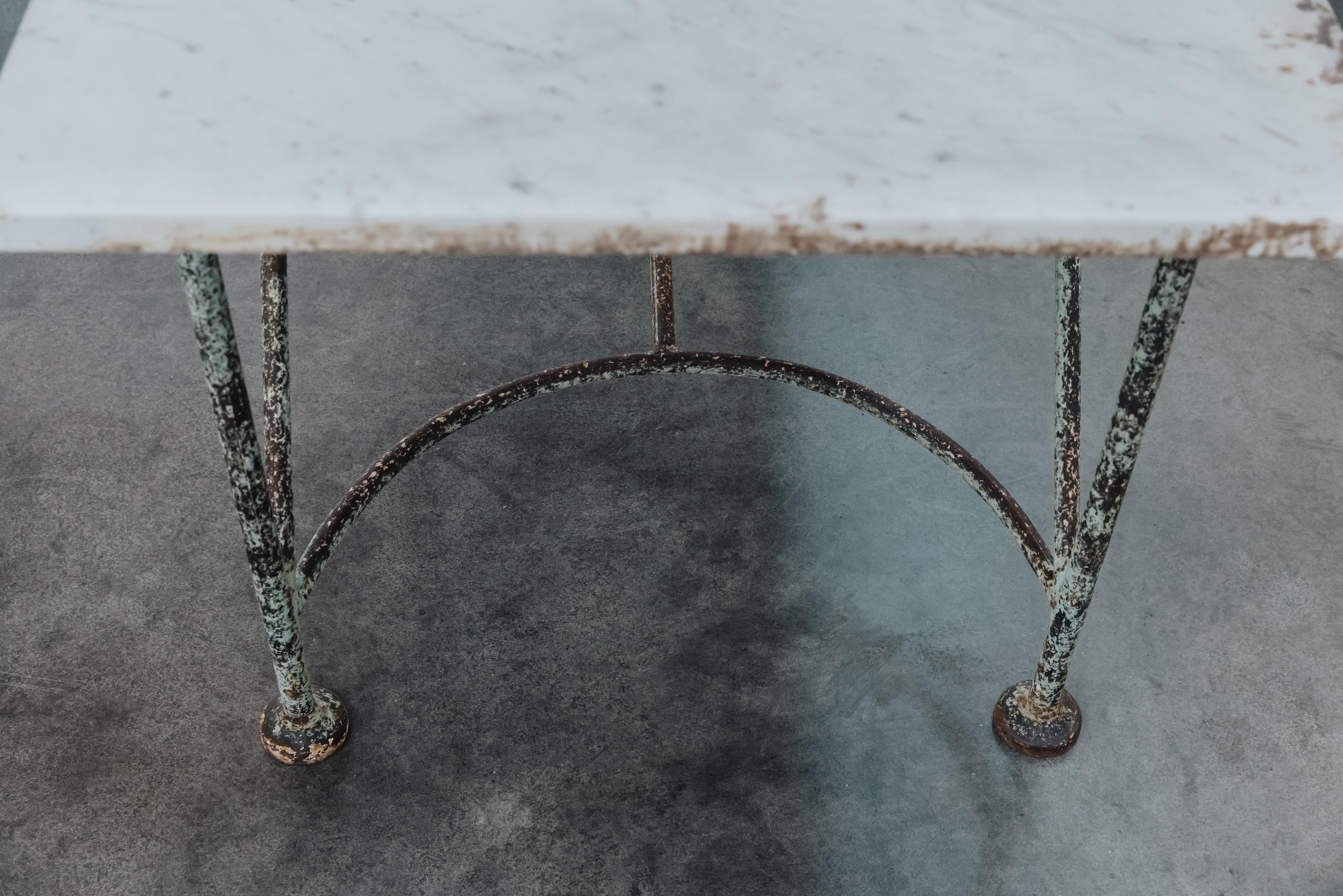 Large Vintage Iron and Marble Garden Table From France, Circa 1920 For Sale 2