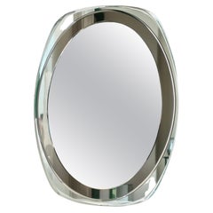 Large Vintage Italian 1970s Glass Silver Bronze Wall Mirror Murano Lupi