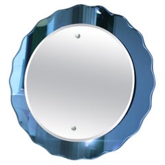 Large Vintage Italian 1970s Sapphire Blue Glass Wall Mirror Lupi Murano