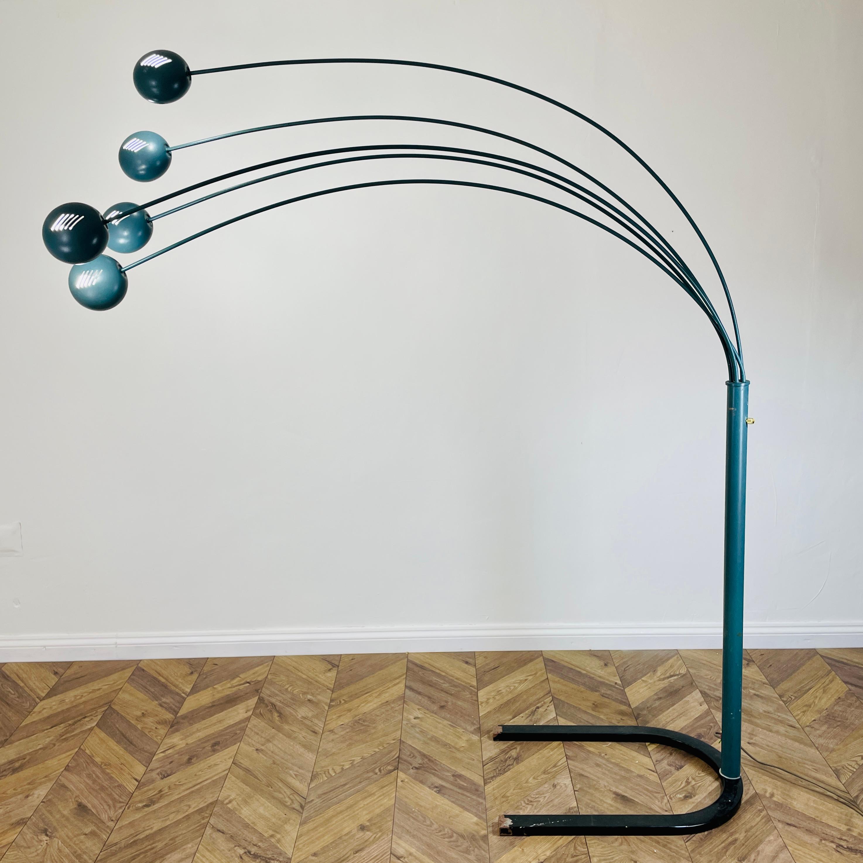Large Vintage, Italian 5-Arc Floor Lamp, Harvey Guzzini, Teal Coloured, 1970s 4