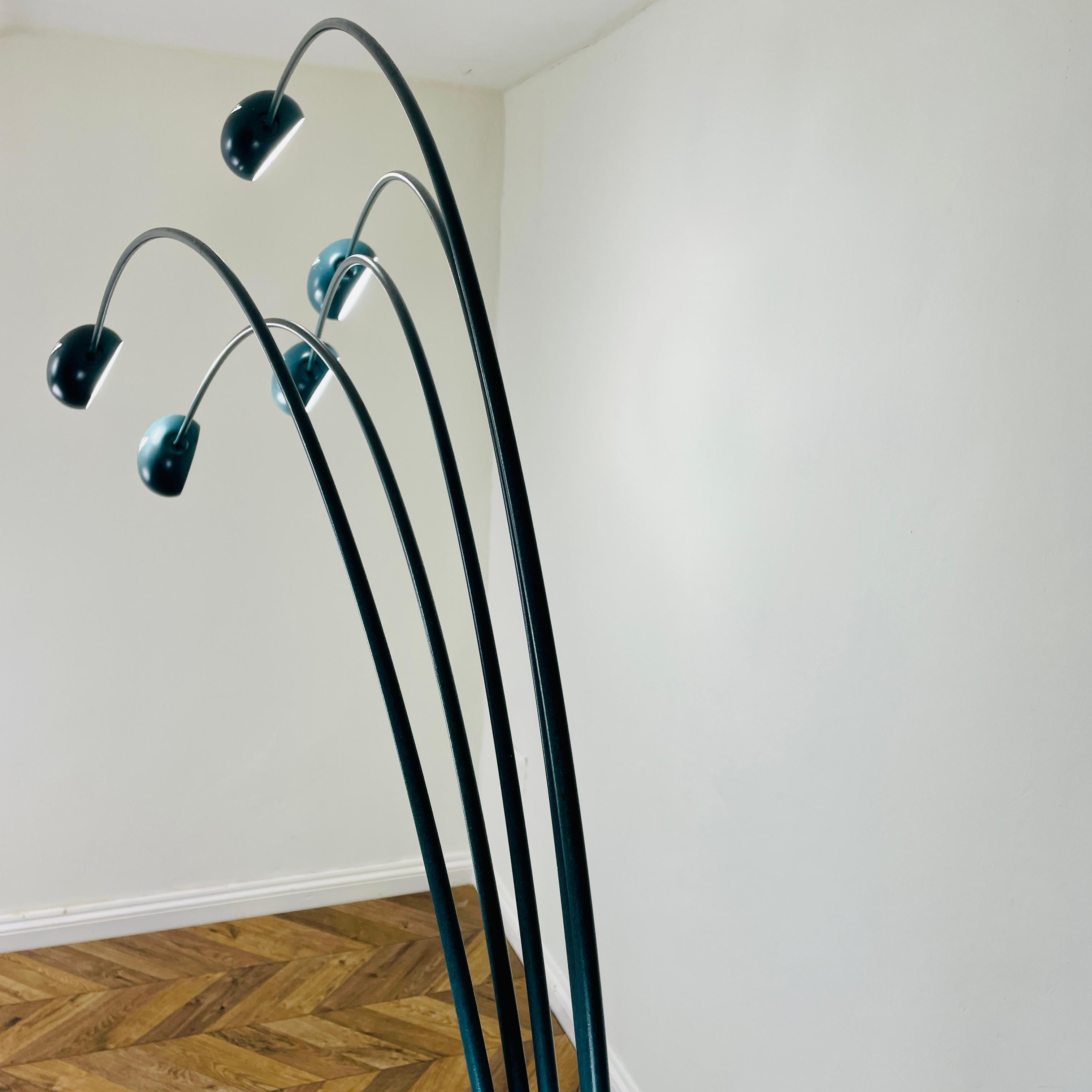 Large Vintage, Italian 5-Arc Floor Lamp, Harvey Guzzini, Teal Coloured, 1970s In Good Condition In Ely, GB