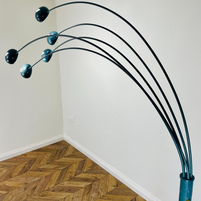 Large Vintage, Italian 5-Arc Floor Lamp, Harvey Guzzini, Teal Coloured ...