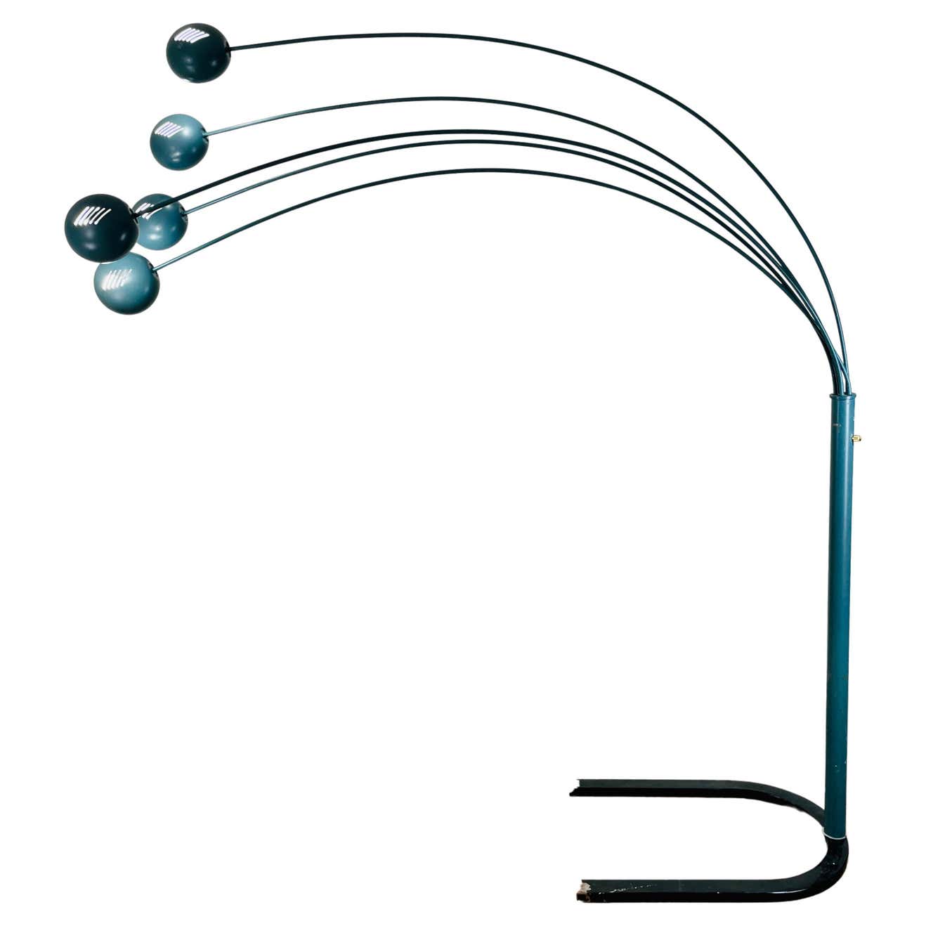 Large Vintage, Italian 5-Arc Floor Lamp, Harvey Guzzini, Teal Coloured ...