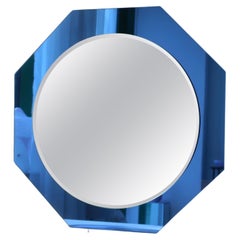 Large Vintage Italian 70s Glass Sapphire Blue Wall Mirror Murano Lupi