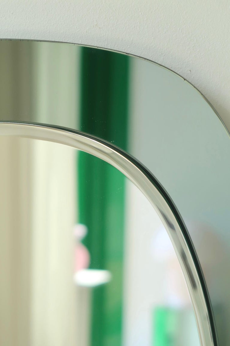 Large Vintage Italian 1970s Olive Green Glass Wall Mirror Murano Lupi For Sale at 1stDibs