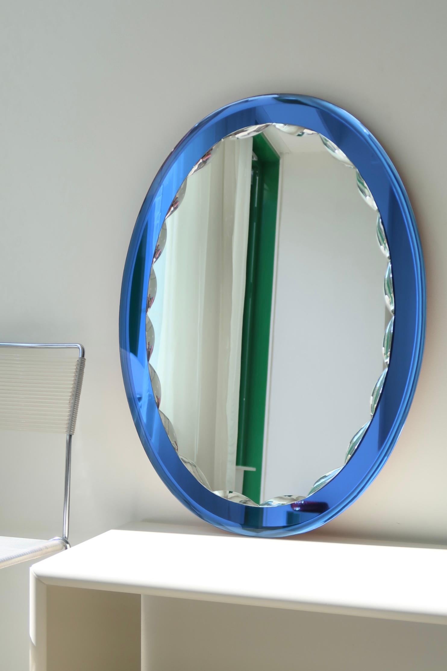 Large Vintage Italian 1970s Sapphire Blue Murano Glass Wall Mirror  3