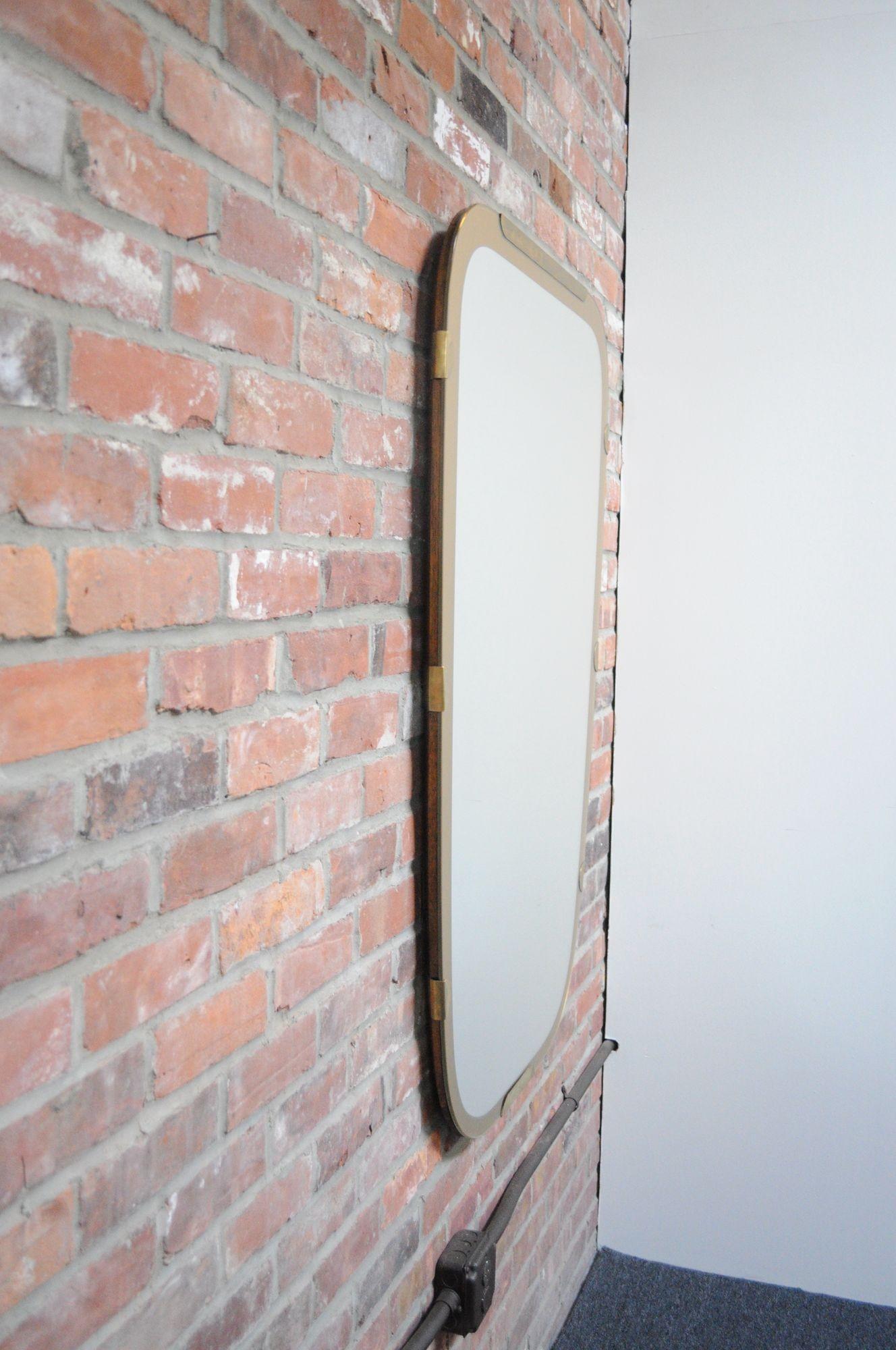 Mid-Century Modern Large Vintage Italian Asymmetrical Wall Mirror in Aluminum, Brass, and Walnut For Sale