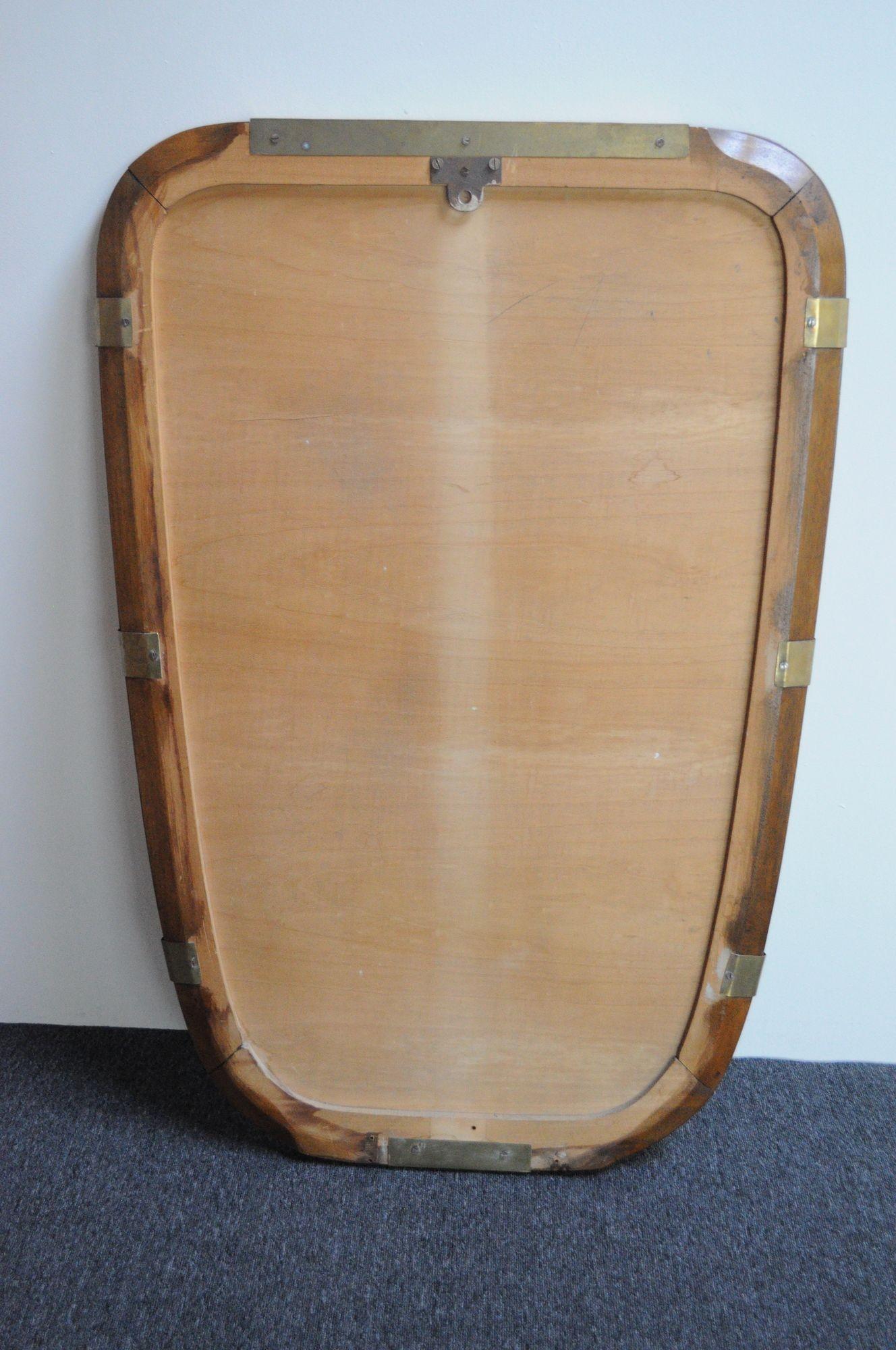Large Vintage Italian Asymmetrical Wall Mirror in Aluminum, Brass, and Walnut In Good Condition For Sale In Brooklyn, NY