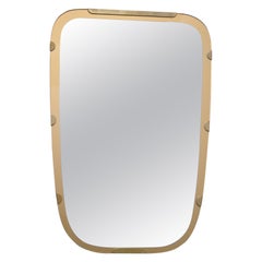 Large Vintage Italian Asymmetrical Wall Mirror in Aluminum, Brass, and Walnut