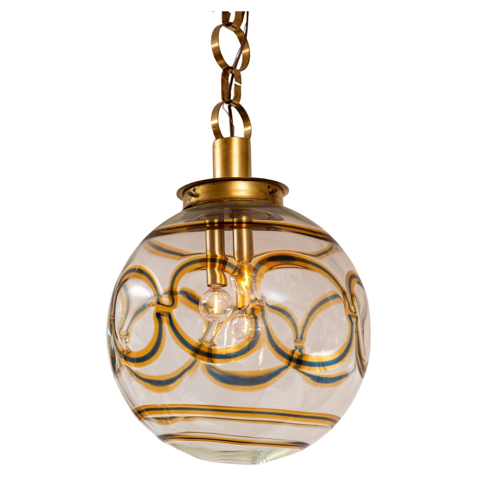 Large Vintage Italian Brass Globe Pendant Ceiling Fixture
