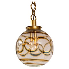 Large Vintage Italian Brass Globe Pendant Ceiling Fixture