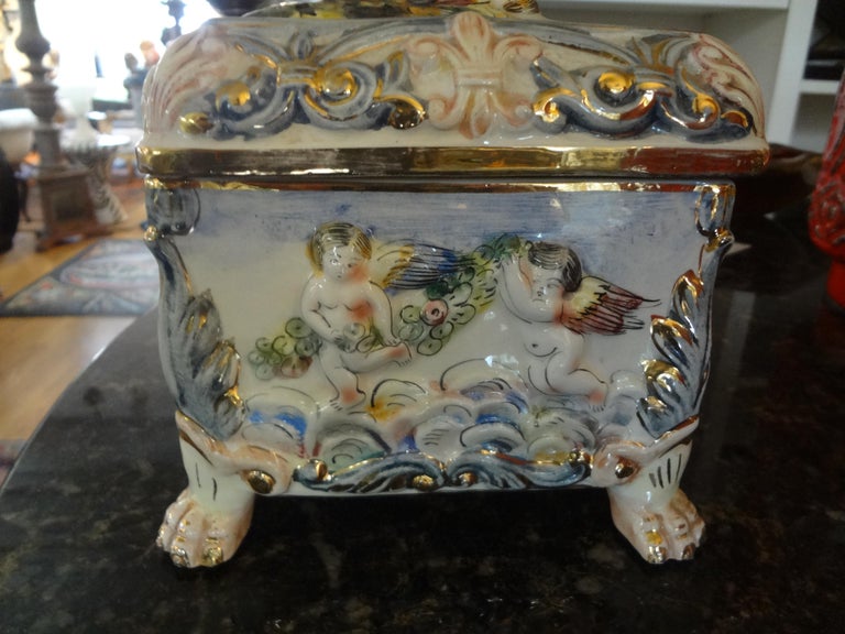 Mid-20th Century Large Vintage Italian Capodimonte Porcelain Box For Sale