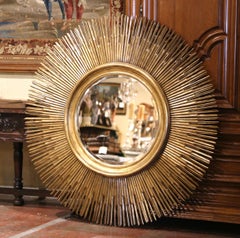 Large Vintage Italian Carved Gilt Wood Beveled Glass Sunburst Wall Mirror