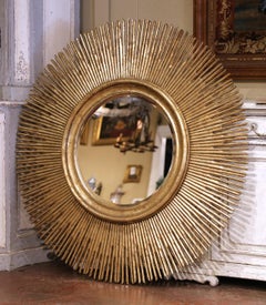 Large Vintage Italian Carved Gilt Wood Beveled Glass Sunburst Wall Mirror